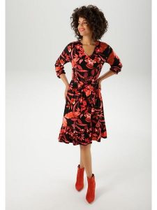 Aniston Sukienka w kolorze czarno-czerwonym rozmiar: 38. Czarne sukienki Aniston, bez wzorów, z tkaniny, bez kołnierzyka, bez ramiączek, midi. Za 91,77 zł.