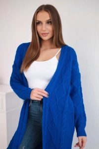 Sweter Kardigan z warkoczowym splotem chabrowy. Niebieskie kardigany KESI, z wełny. Za 178,78 zł.
