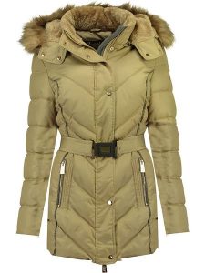 Geographical Norway Kurtka zimowa "Becky" w kolorze beżowym rozmiar: XL. Brązowe kurtki Geographical Norway, na zimę, xl, bez wzorów, z puchu, bez kaptura. Za 223,99 zł.