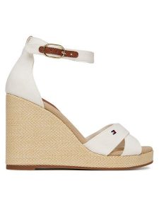 Tommy Hilfiger Sandały Flag High Wedge Espad Crisscross FW0FW08661 Écru. Sandały TOMMY HILFIGER, bez wzorów, z materiału, bez obcasa, na koturnie, bez zapięcia. Za 269,99 zł.