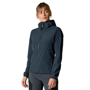 Kurtka softshellowa damska Rab Borealis Hoody z kapturem. Czarne kurtki RAB, bez wzorów, z softshellu, z kapturem. Za 539,99 zł.