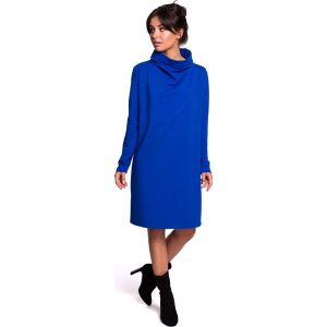 Chabrowa Sukienka o Kroju Litery A z Wysokim Kołnierzem. Niebieskie sukienki MOE, l, bez wzorów, z bawełny, bez kołnierzyka, bez ramiączek, rozkloszowane. Za 249,90 zł.