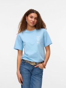 Vero Moda Koszulka w kolorze błękitnym rozmiar: M. Niebieskie bluzki Vero Moda, m, bez wzorów, z bawełny, bez kołnierzyka, bez ramiączek. Za 57,20 zł.