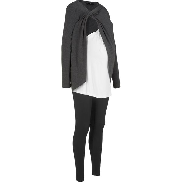 Komplet dla ciężarnych i karmiących. Czarne kombinezony bonprix, bez wzorów, bez kołnierzyka, moda ciążowa, bez ramiączek. Za 179,99 zł.