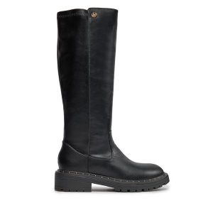 Kozaki Liu Jo. Czarne kozaki Liu Jo, bez wzorów, bez obcasa, na płaskiej podeszwie, bez zapięcia. Za 499,99 zł.