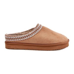 Wygodne Obuwie Domowe Kapcie Z Haftem Damskie Inblu FX000021 Camel beżowy. Brązowe kapcie bez wzorów, z bawełny. Za 190,94 zł.