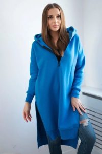Bluza ocieplana z rozcięciami na bokach chabrowa. Niebieskie bluzy KESI, l, bez wzorów, z bawełny, bez kaptura. Za 284,37 zł.