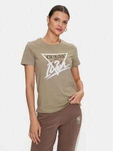 Guess T-Shirt Icon W4YI32 I3Z14 Zielony Regular Fit. Zielone t-shirty Guess, xs, z aplikacjami, z bawełny, bez kołnierzyka, bez ramiączek. Za 139,99 zł.