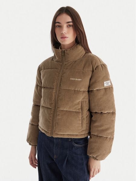 Guess Jeans Kurtka zimowa W5BL17 W2061 Beżowy Regular Fit. Brązowe kurtki Guess Jeans, na zimę, l, z aplikacjami, z bawełny, bez kaptura. Za 359,99 zł.