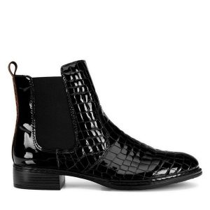 Sztyblety Rieker. Czarne botki Rieker, bez wzorów, bez obcasa, na płaskiej podeszwie, bez zapięcia. Za 319,00 zł.