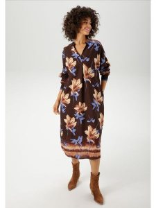 Aniston Sukienka w kolorze ciemnobrązowo-karmelowym rozmiar: 40. Brązowe sukienki Aniston, bez wzorów, z wiskozy, bez kołnierzyka, bez ramiączek, maxi. Za 95,99 zł.