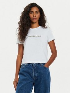 Calvin Klein Jeans T-Shirt Institutional J20J224914 Biały Regular Fit. Białe t-shirty Calvin Klein Jeans, xl, bez wzorów, z bawełny, bez kołnierzyka, bez ramiączek. Za 109,99 zł.