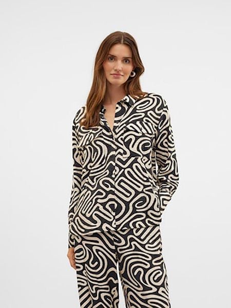 Vero Moda Bluzka w kolorze czarno-beżowym rozmiar: L. Brązowe bluzki Vero Moda, l, bez wzorów, z wiskozy, klasyczne, bez kołnierzyka, bez ramiączek. Za 69,91 zł.