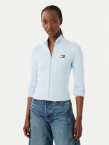 Tommy Jeans Kardigan DW0DW20967 Niebieski jasny Slim Fit. Niebieskie kardigany Tommy Jeans, z jeansu. Za 409,99 zł.