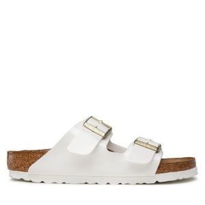 Klapki Birkenstock. Białe klapki Birkenstock, bez wzorów, bez obcasa. Za 309,99 zł.