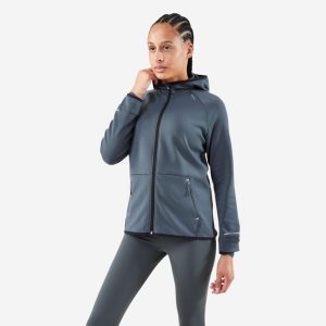 Bluza do biegania damska Kiprun Run 500 Warm ocieplana. Zielone bluzy KIPRUN, l, bez wzorów, z elastanu, bez kaptura. Za 159,99 zł.
