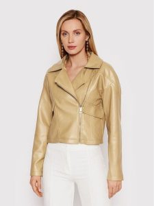 DeeZee Kurtka z imitacji skóry Ivy PKH054 Beżowy Regular Fit. Brązowe kurtki DeeZee, s, bez wzorów, ze skóry, bez kaptura. Za 299,99 zł.