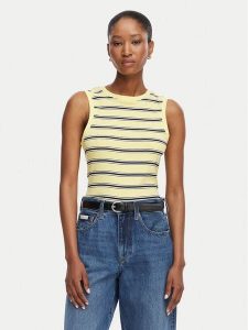 Tommy Hilfiger Top WW0WW50025 Żółty Regular Fit. Żółte topy TOMMY HILFIGER, xs, bez wzorów, z bawełny, bez kołnierzyka, bez ramiączek. Za 129,99 zł.