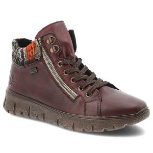 Czerwone Botki Rieker Ocieplane Buty Damskie. Czerwone botki Rieker, bez wzorów, bez obcasa, bez zapięcia. Za 439,00 zł.