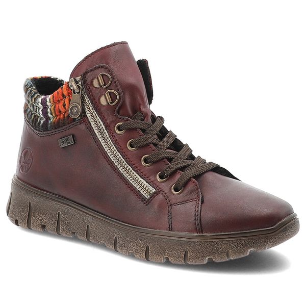 Czerwone Botki Rieker Ocieplane Buty Damskie. Czerwone botki Rieker, bez wzorów, bez obcasa, bez zapięcia. Za 439,00 zł.