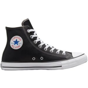 Trampki Converse Chuck Taylor HI Leather, Dla obu płci. Czarne buty sportowe Converse, bez wzorów, ze skóry, bez zapięcia. Za 490,00 zł.