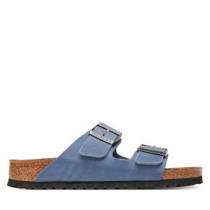 Klapki Birkenstock. Niebieskie klapki Birkenstock, bez wzorów, bez obcasa. Za 439,99 zł.