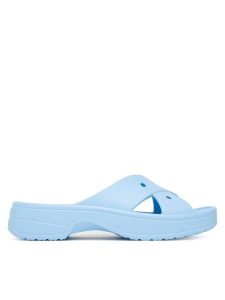 Crocs Klapki Classic Women's Cross Strap 210840 Niebieski. Niebieskie klapki Crocs, bez wzorów, z tworzywa sztucznego, bez obcasa. Za 139,99 zł.