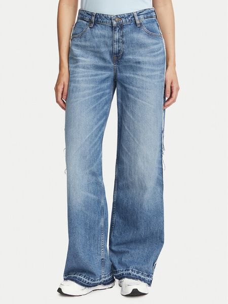 Guess Jeans Jeansy W6BA18 D1795 Niebieski Wide Leg. Niebieskie jeansy Guess Jeans, z aplikacjami, z bawełny. Za 479,99 zł.