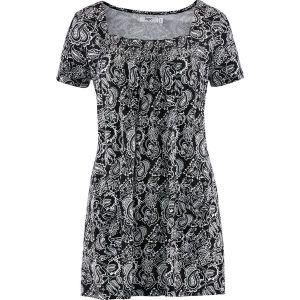 Tunika shirtowa, krótki rękaw. Niebieskie tuniki bonprix, bez wzorów, z wiskozy, bez kołnierzyka, bez ramiączek. Za 109,99 zł.