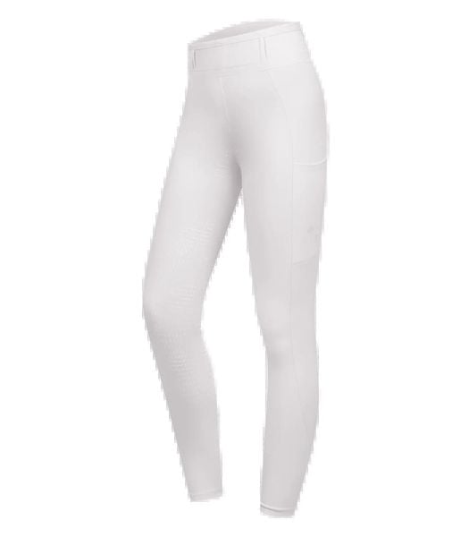 Damskie legginsy jeździeckie z pełną przyczepnością ELT Orelie. Białe legginsy ELT, bez wzorów, z elastanu, z podwyższonym stanem, długie. Za 395,50 zł.