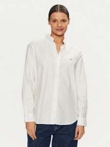 Tommy Jeans Koszula DW0DW19890 Biały Regular Fit. Białe koszule Tommy Jeans, xl, bez wzorów, z bawełny, bez kołnierzyka, bez ramiączek. Za 219,99 zł.