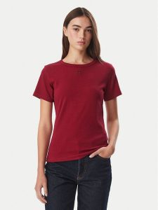 HUGO T-Shirt Deloris 50512002 Czerwony ciemny Slim Fit. Czerwone t-shirty Hugo, xs, bez wzorów, z bawełny, bez kołnierzyka, bez ramiączek. Za 229,99 zł.