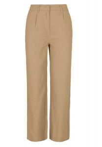 Spodnie z lnem R-GITTA. Brązowe rurki Volcano, z materiału. Za 139,99 zł.
