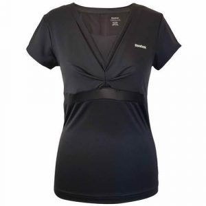 Koszulka treningowa damska Reebok K28901. Czarne bluzki Reebok, m, bez wzorów, z poliesteru, sportowe, bez kołnierzyka, bez ramiączek. Za 127,00 zł.