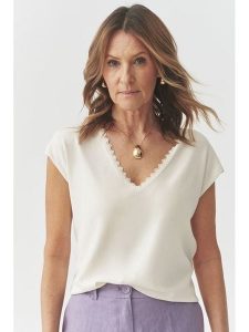 TATUUM Bluzka "Dandy" w kolorze kremowym rozmiar: M. Brązowe bluzki Tatuum, m, bez wzorów, z koronki, bez kołnierzyka, bez ramiączek. Za 161,34 zł.