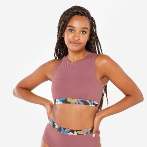 Góra kostiumu kąpielowego surfingowego damska Olaian Carla. Czerwone bikini OLAIAN, bez wzorów, z elastanu. W wyprzedaży za 59,99 zł.