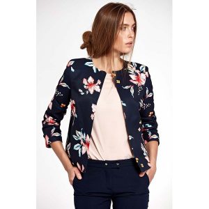 Granatowy Elegancki Pudełkowy Żakiet w Kwiecisty Deseń. Niebieskie marynarki i żakiety marki Molly.pl, w jednolite wzory, z tkaniny, eleganckie. W wyprzedaży za 147,78 zł.