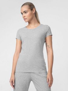 4F T-shirt slim gładki damski XS. Szare t-shirty 4f, m, bez wzorów, z bawełny, bez kołnierzyka, bez ramiączek. W wyprzedaży za 39,99 zł.