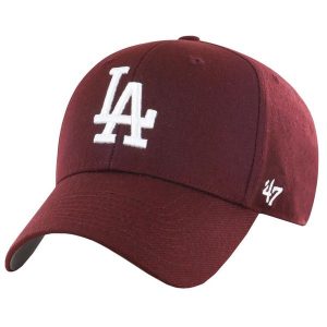Czapka z daszkiem dla dorosłych 47 Brand Los Angeles Dodgers Cap. Czerwone czapki 47 Brand, bez wzorów, z wełny, sportowe. Za 99,99 zł.