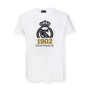 Real Madryt 1902 - biała koszulka z herbem - M. Białe bluzki REAL MADRID, m, bez wzorów, sportowe, bez kołnierzyka, bez ramiączek. W wyprzedaży za 108,18 zł.