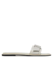Calvin Klein Klapki Flat Slide W/Buckle - Lth HW0HW02490 Szary. Szare klapki Calvin Klein, bez wzorów, ze skóry, bez obcasa. Za 309,99 zł.