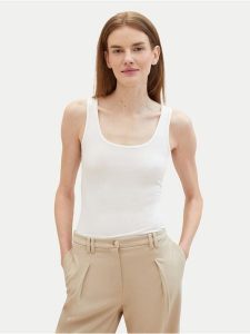 Tom Tailor Top 1040552 Biały Regular Fit. Białe topy Tom Tailor, xs, bez wzorów, z bawełny, bez kołnierzyka, bez ramiączek. Za 79,99 zł.