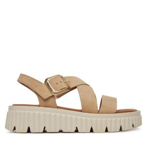 Sandały Tamaris. Brązowe sandały Tamaris, bez wzorów, bez obcasa, na koturnie, bez zapięcia. Za 259,99 zł.