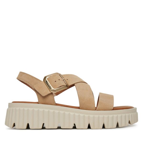 Sandały Tamaris. Brązowe sandały Tamaris, bez wzorów, bez obcasa, na koturnie, bez zapięcia. Za 259,99 zł.