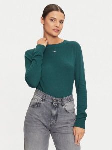 Tommy Jeans Sweter Essential DW0DW17254 Zielony Regular Fit. Zielone swetry klasyczne Tommy Jeans, s, z bawełny, bez kołnierzyka. Za 229,99 zł.