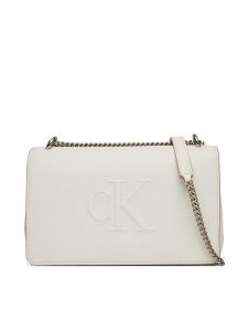 Calvin Klein Jeans Torebka Sculpted Ew Flap Conv Chain LV04K3035G Biały. Białe torebki klasyczne Calvin Klein Jeans, bez wzorów, z jeansu, bez dodatków. Za 649,99 zł.