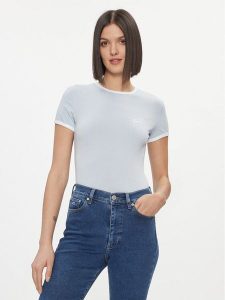 Tommy Jeans T-Shirt Signature DW0DW17377 Błękitny Slim Fit. Niebieskie t-shirty Tommy Jeans, m, bez wzorów, z bawełny, bez kołnierzyka, bez ramiączek. Za 189,99 zł.