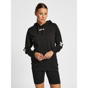 Damska bluza z kapturem Hummel Legacy. Czarne bluzy Hummel, bez wzorów, z bawełny, z kapturem. Za 167,50 zł.