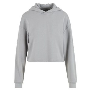 Damska szeroka bluza cropped Urban Classics Light Terry. Szare bluzy Urban Classics, bez wzorów, z bawełny, z kapturem. Za 191,00 zł.