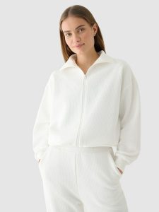 4F Bluza crop top rozpinana bez kaptura damska - biała XL. Białe bluzy 4f, xl, bez wzorów, z bawełny, bez kaptura. W wyprzedaży za 79,99 zł.